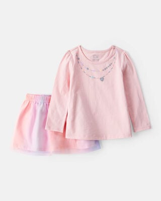 Product image 1 of Toddler 2-Piece Necklace Printed Tee & Rainbow Skirt Set - Pink