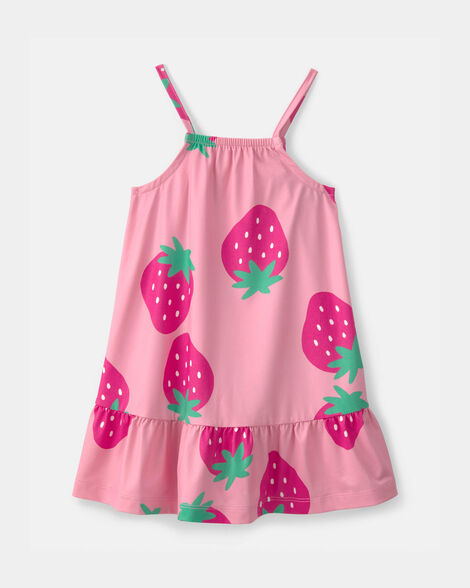 toddler girl strawberry swim dress coverup - pink