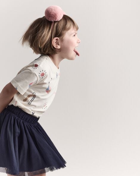 Toddler Short-Sleeve Relaxed Graphic Tee in Park Day Print - Cream