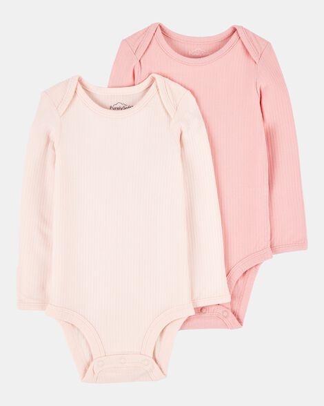 baby girl 2-pack long-sleeve purelysoft bodysuits- pink