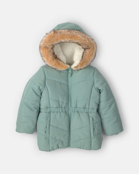Toddler Girl Hooded Heavyweight Winter Jacket - Olive Green