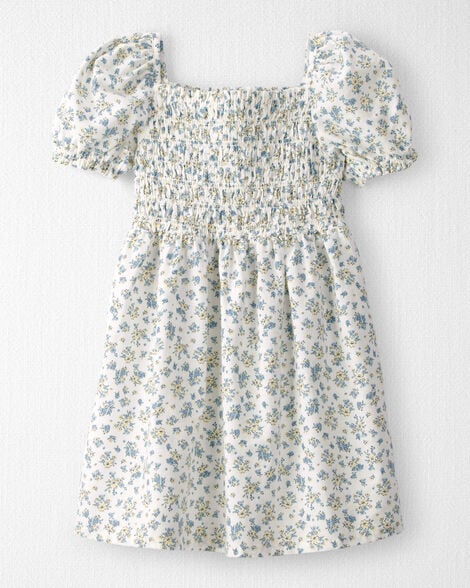 Toddler Girl Smocked Dress Made with Organic Cotton in Spring Bloom Print