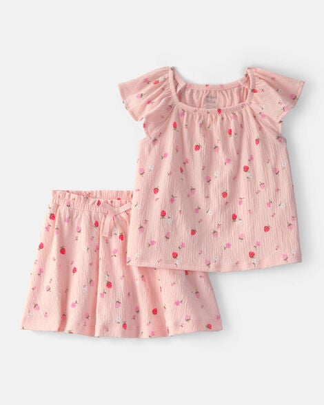 toddler girl 2-piece strawberry top & skort set - pink