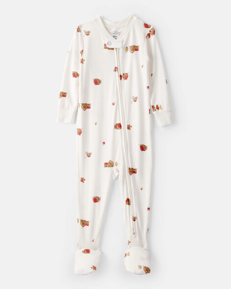 baby barn print purelysoft 2-way zip 1-piece pajamas - ivory