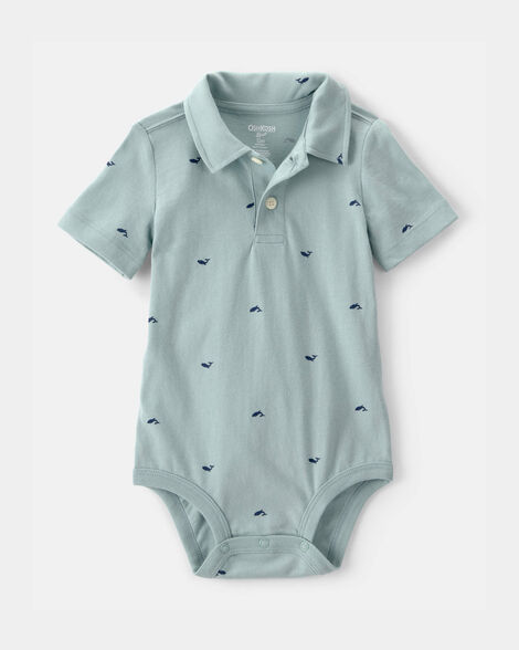 Baby Boy Whale Polo Bodysuit - Green