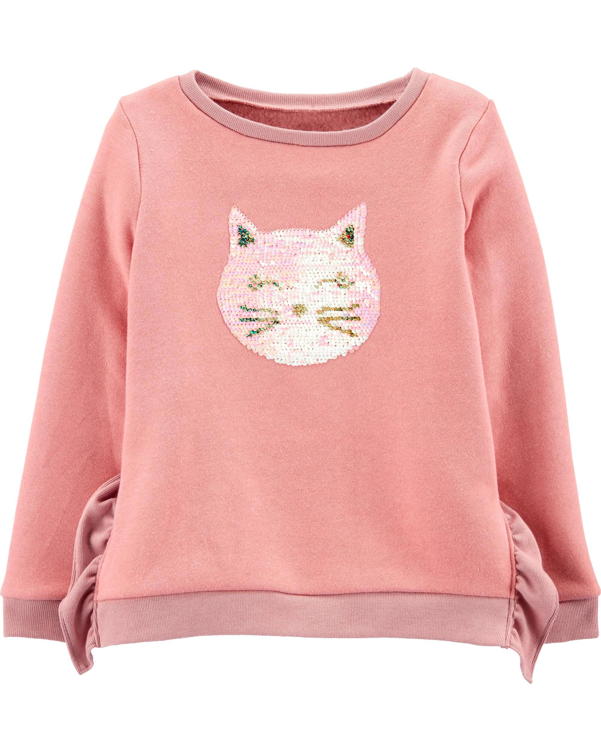 *CLEARANCE* Glitter Flip Sequin Cat Fleece Sweatshirt