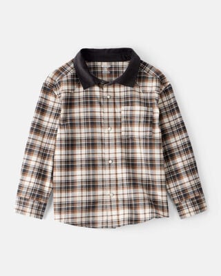 Boys Plaid Button-Down Shirt - Green/Navy