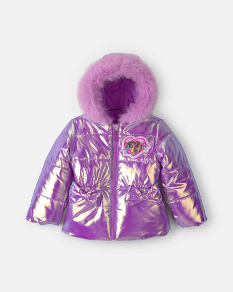 toddler girl disney© princess hooded puffer jacket - purple