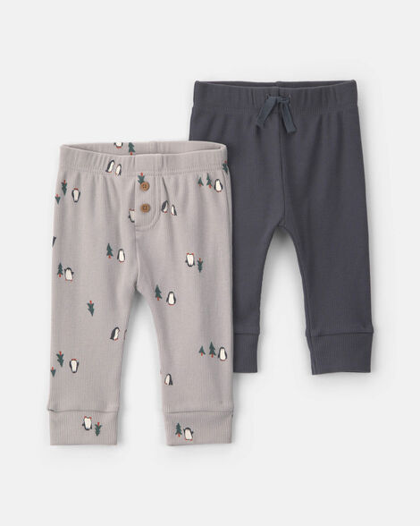 baby boy 2-pack penguin pull-on pants - grey