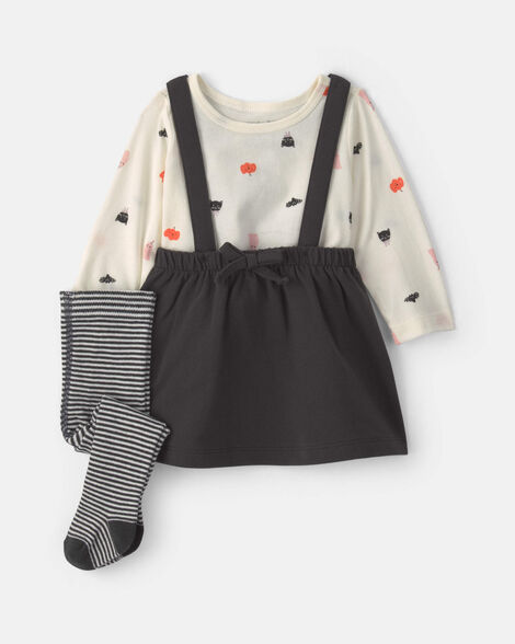 baby girl 3-piece halloween long-sleeve dress set - black
