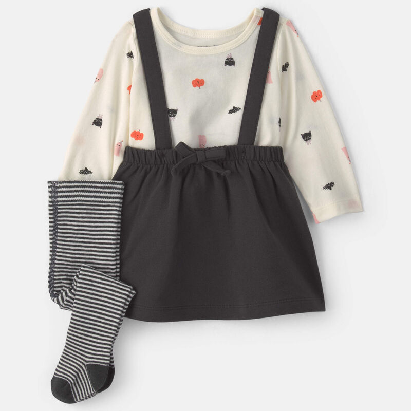 Baby Girl 3-Piece Halloween Long-Sleeve Dress Set - Black