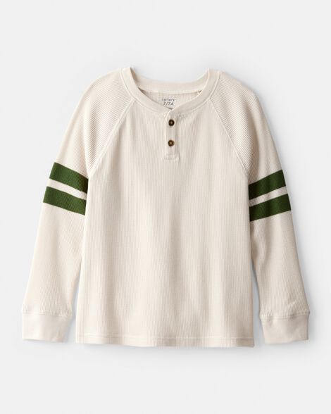 boys stripe thermal long-sleeve henley t-shirt - cream