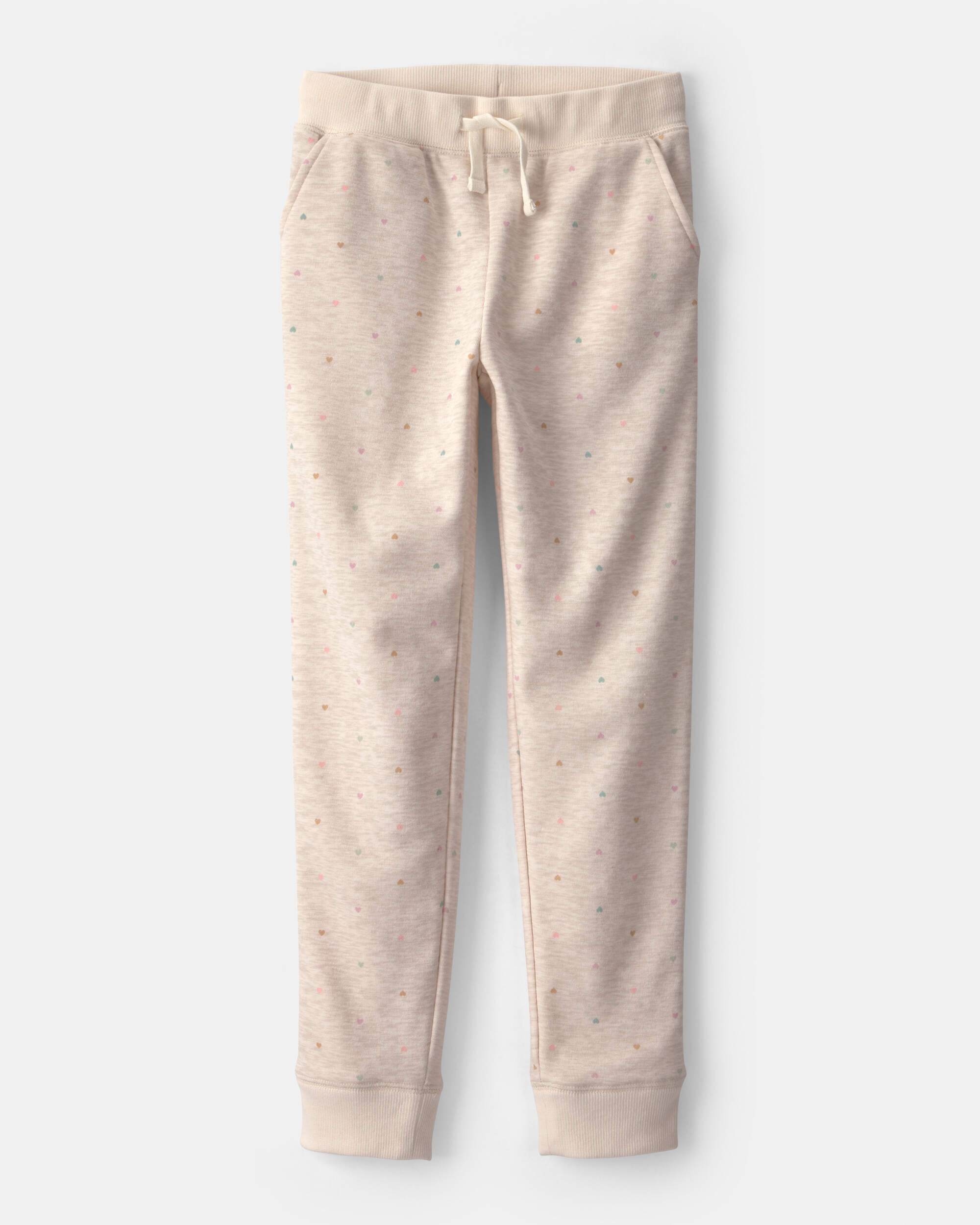 OshKosh B'gosh Girls Heart Drawstring Knit Joggers 10 Cream