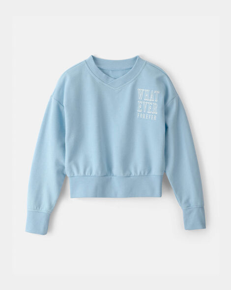 girls 'whatever forever' french terry pullover sweatshirt - blue