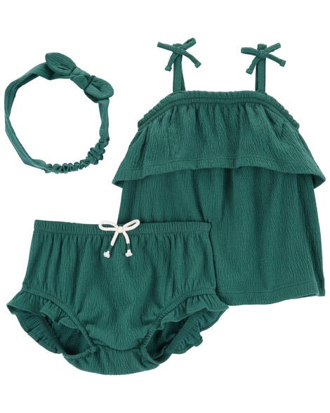 A green three-piece baby set