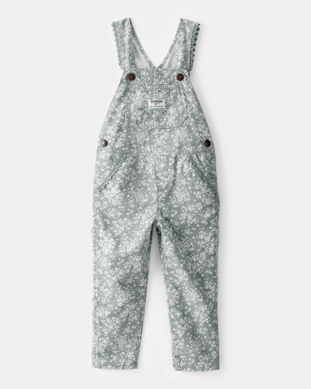 Product image 1 of Toddler Lightweight Floral Print Canvas Overalls - Green