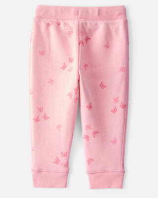 Product image 2 of Baby Butterfly Print Fleece Drawstring Joggers - Pink