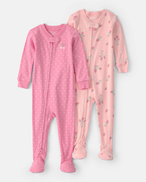 toddler girl 2-pack strawberry floral snug fit 1-piece pajama set - pink