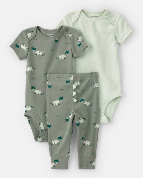 baby boy 3-piece dinosaur bodysuits & pant set - green