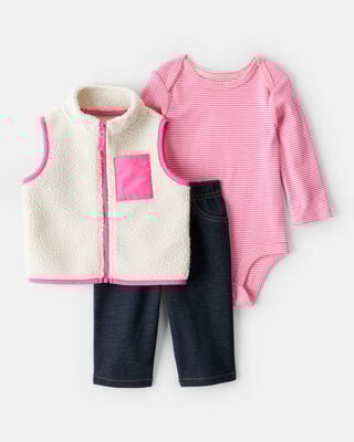 Baby Girl Quilted Quarter-Zip & Floral Legging Set - Purple