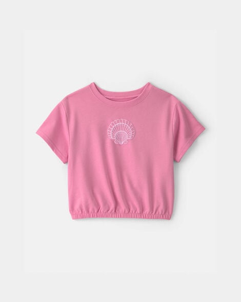girls seashell french terry top - pink