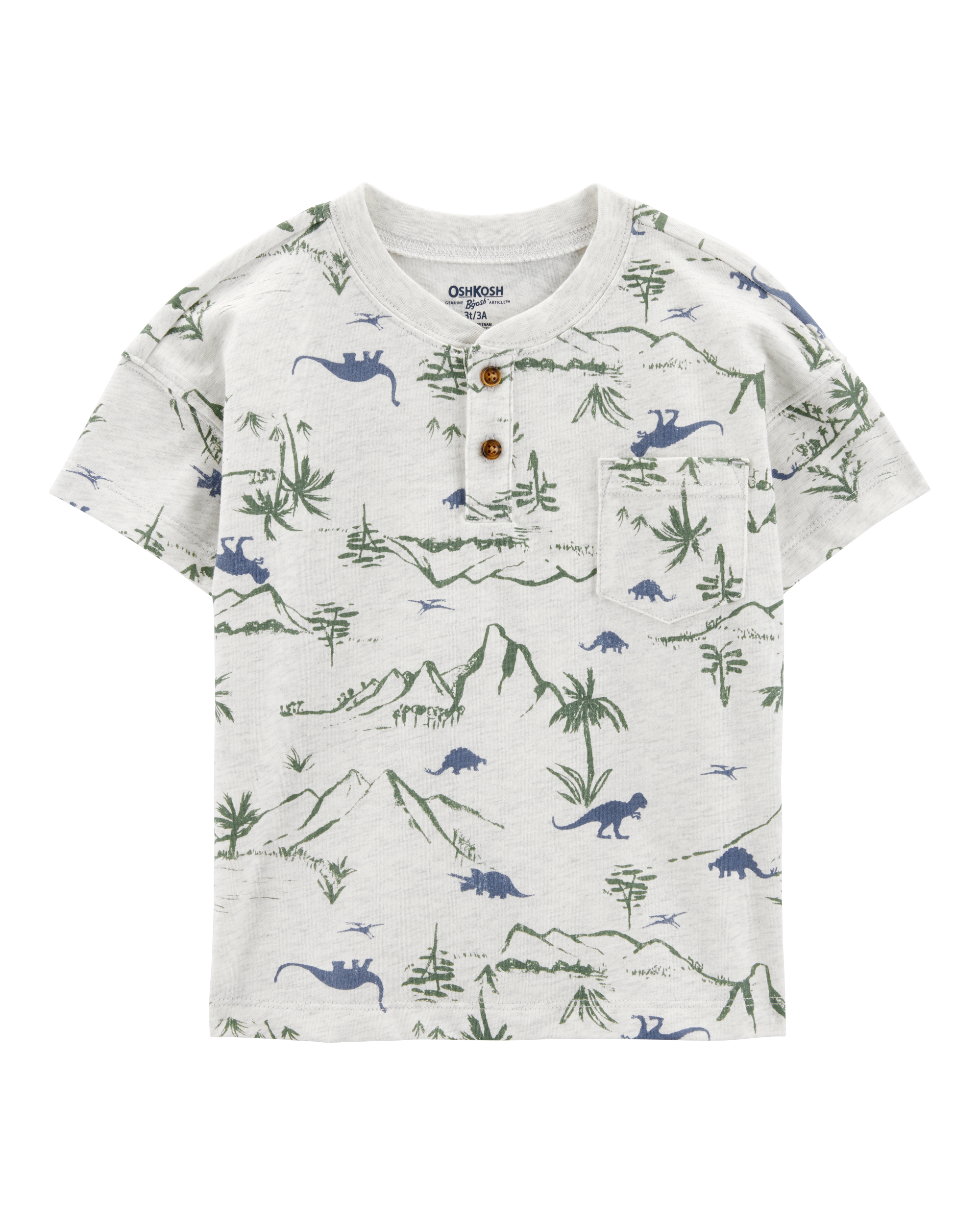 Baby Henley Dinosaur Print Shirt - Grey