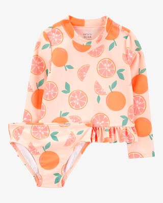 Product image 1 of Toddler 2-Piece Orange Slice Long-Sleeve Rashguard Set - Orange