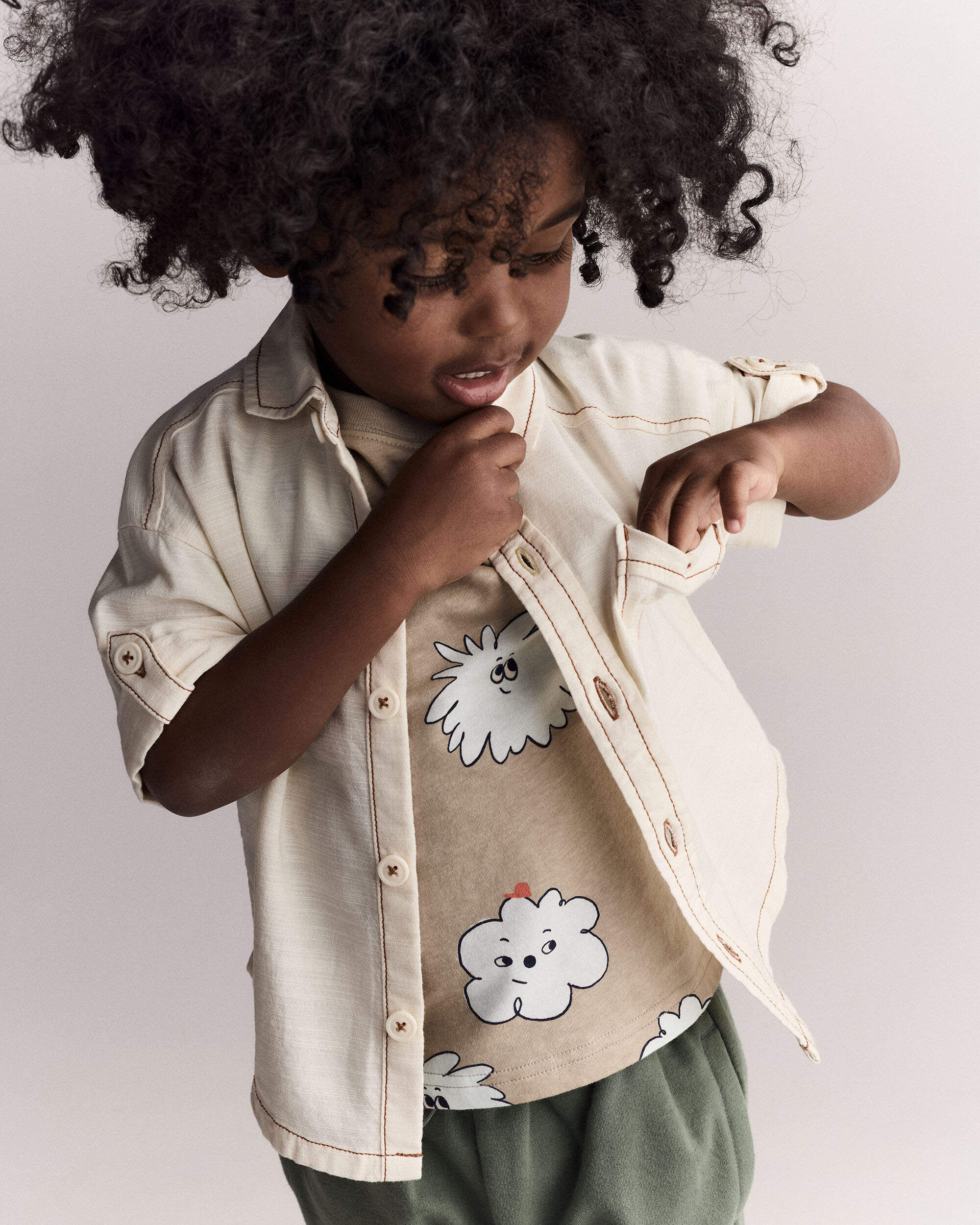 Otter Avenue Toddler Boy Button-Down Short-Sleeve Shirt 12M Cream 18$
