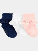 Pink/White/Navy - Baby 3-Pack Lace Cuff Socks, Selected