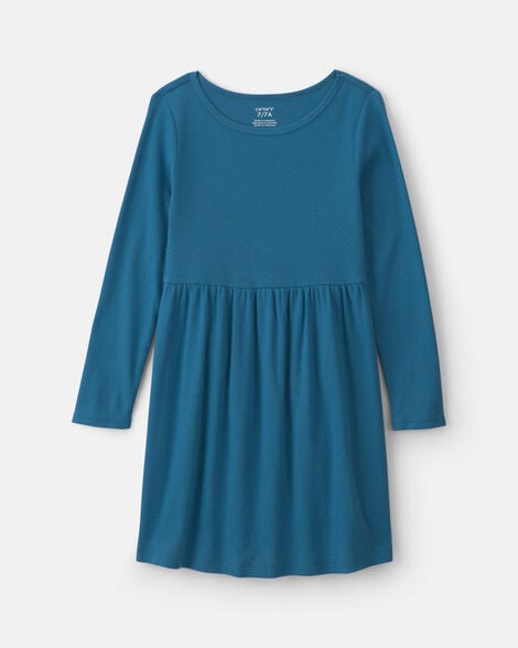 girls rib long-sleeve dress - blue