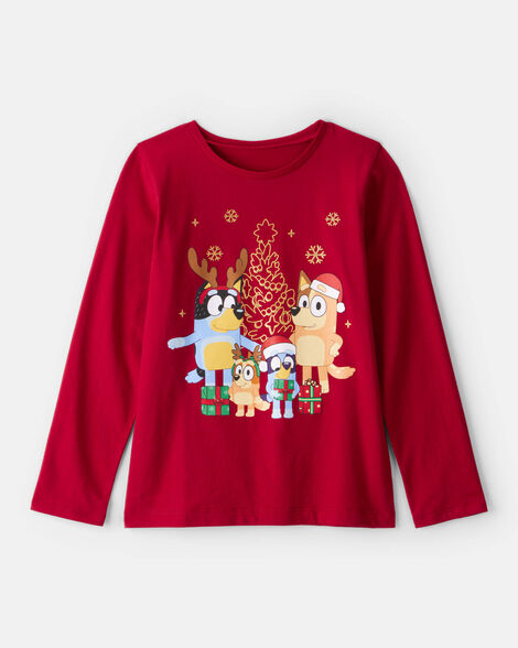 girls christmas bluey™ long-sleeve graphic tee - red