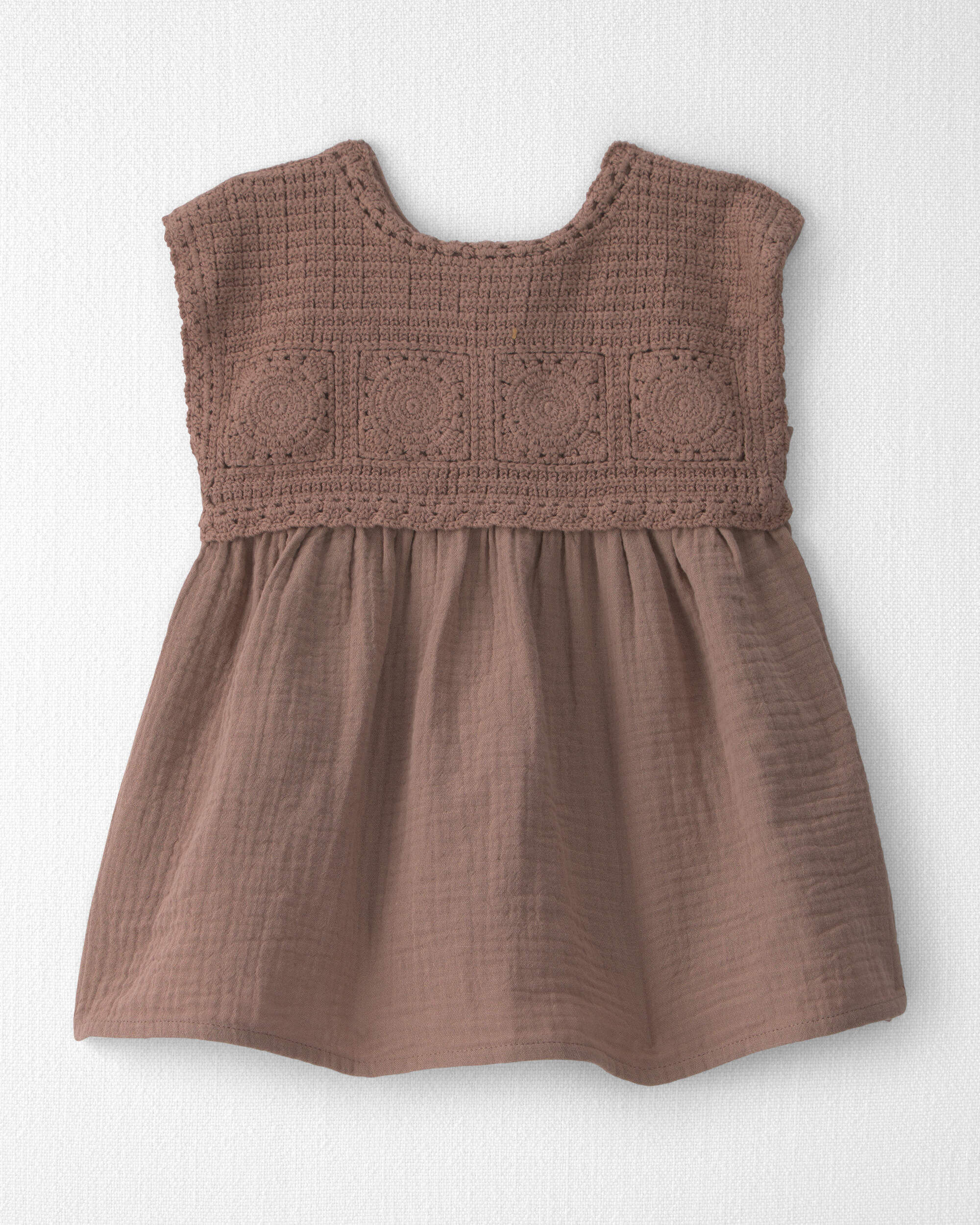 Little Planet Baby Girl Organic Cotton Gauze Crochet Dress 12M Brown 32$
