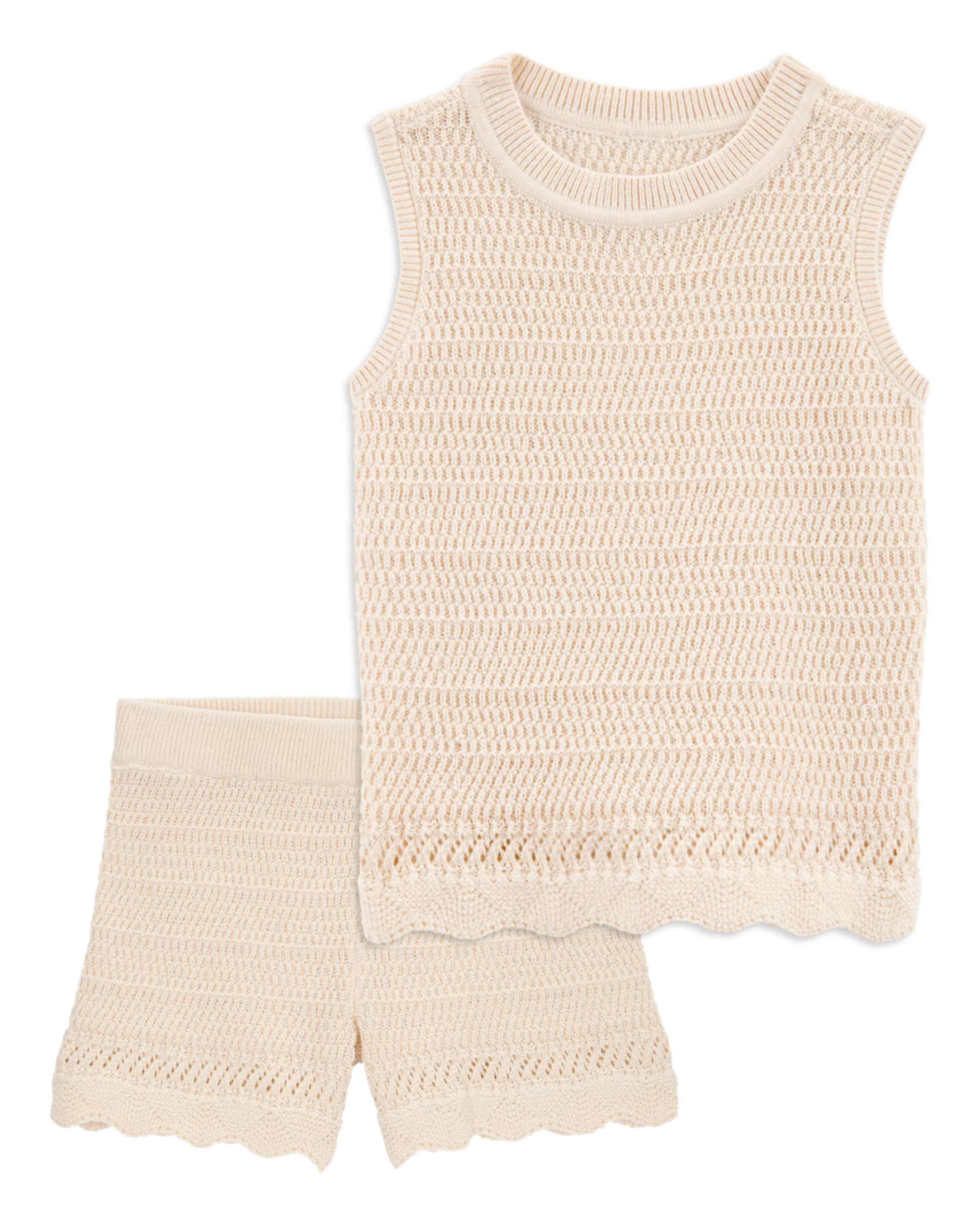 Toddler 2-Piece Crotchet Knit Tank & Shorts Set - Ivory
