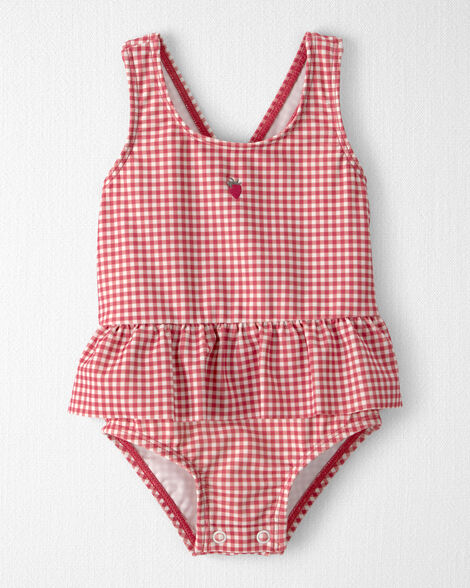 Baby Girl Recycled Swimsuit in Red Gingham