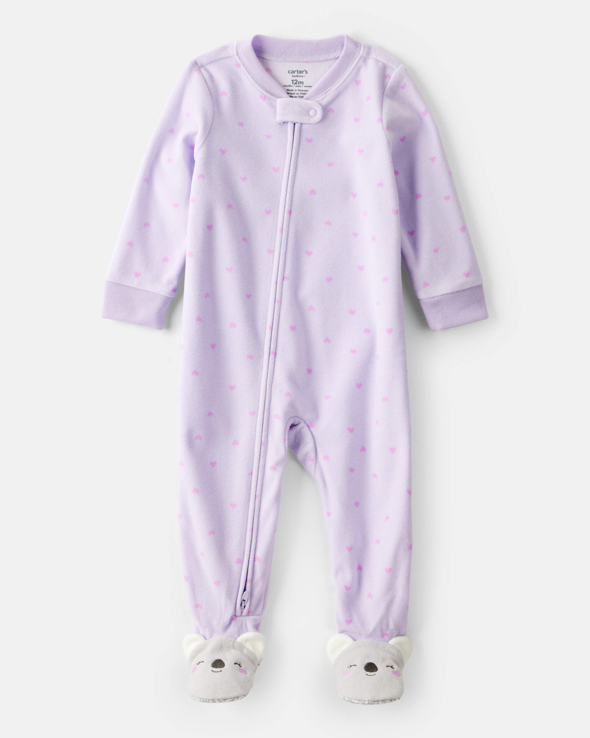 ♡bebe♡　0617 Baby Girl PurelySoft Long-Sleeve 2-Way Zip 1-Piece Pajamas