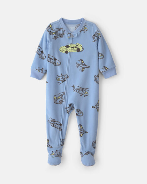toddler boy 1-piece racecar fleece loose fit footed pajama - blue/green