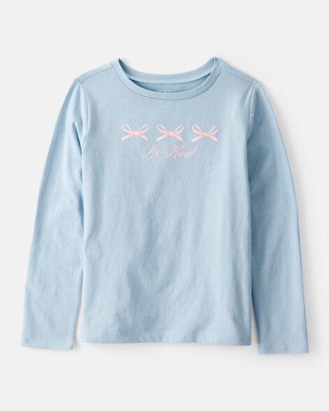 girls bow long-sleeve graphic tee - blue