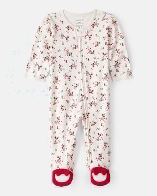Baby Girl Christmas Ornament Print 100% Cotton Long-Sleeve 2-Way Zip 1-Piece Pajamas - Pink