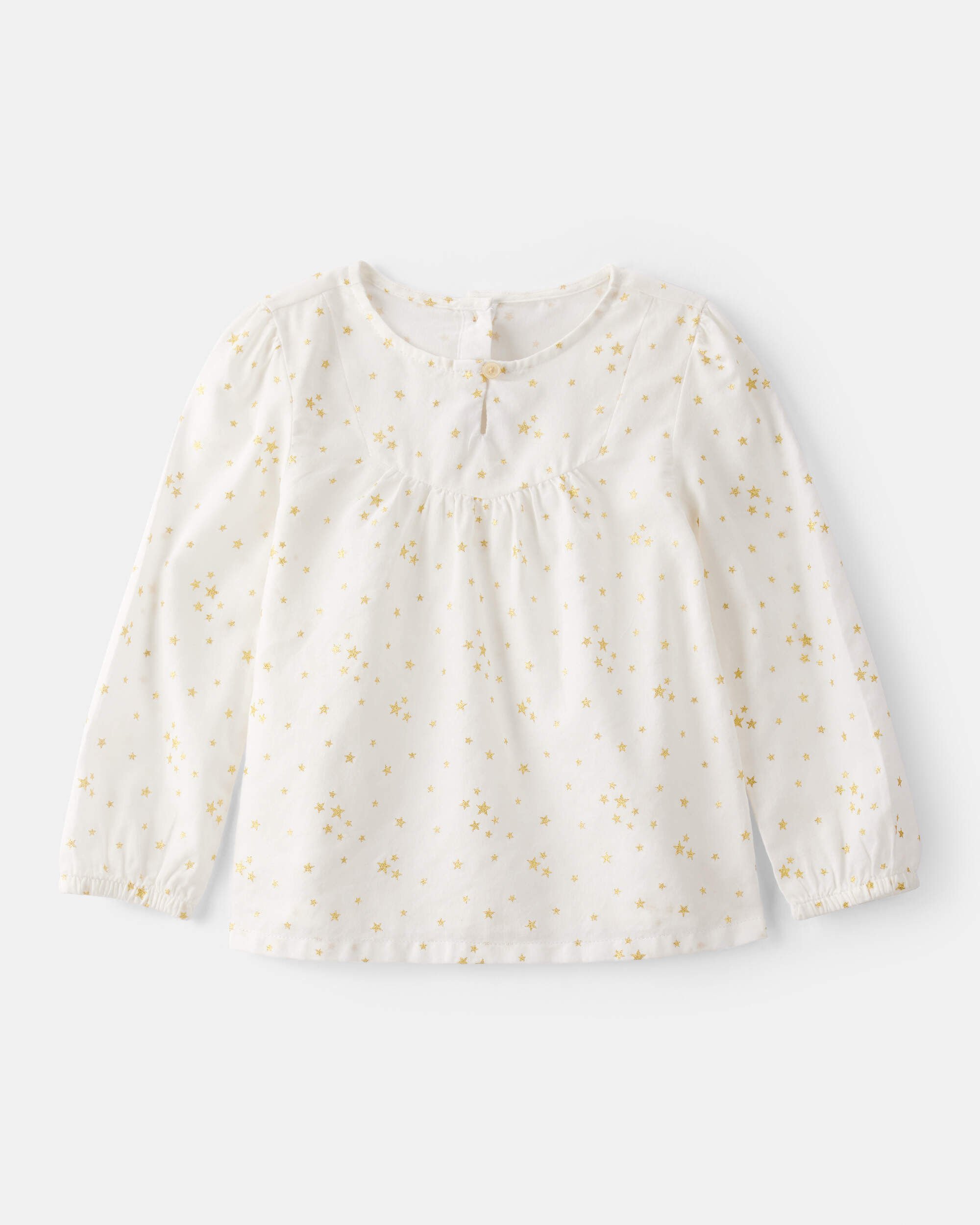 Toddler Girl Star Print Cotton Long-Sleeve Top - White