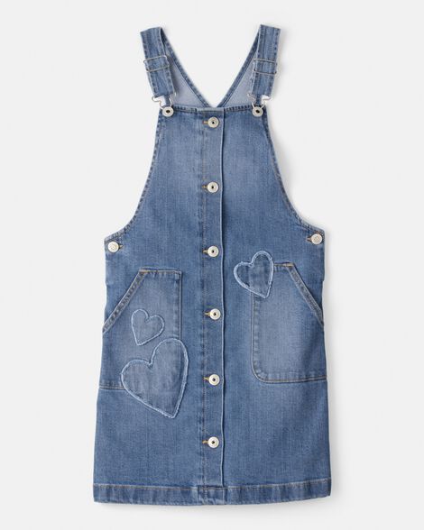 Girls Sleeveless Heart Denim Skirtall - Blue