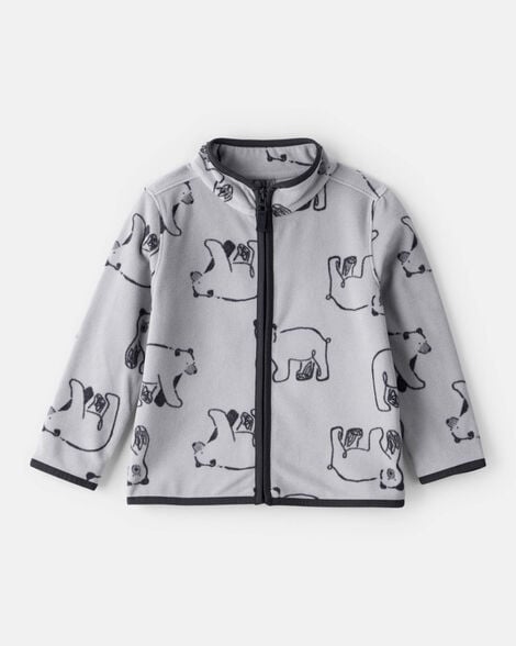 Baby Boy Polar Bear Microfleece Zip-Up Jacket - Grey