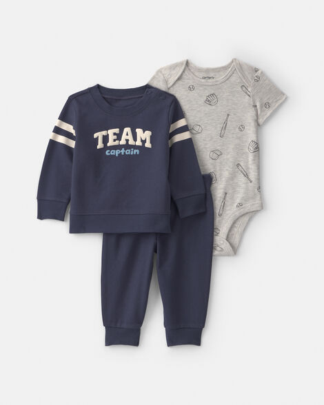 baby 3-piece sports french terry layering set - blue/grey