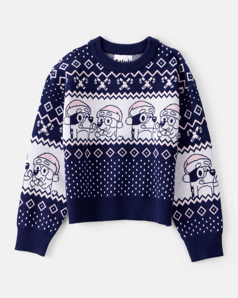 girls christmas bluey™ long-sleeve sweater - blue