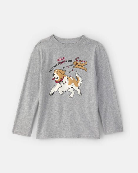 boys christmas dog long-sleeve graphic tee - grey