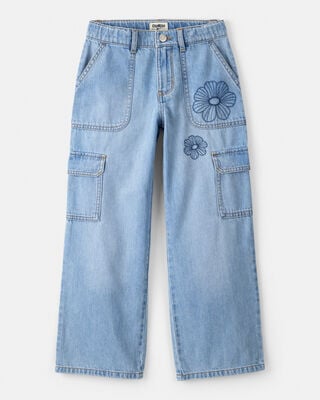 Girls Butterfly Print Denim Pull-On Jeans - Blue
