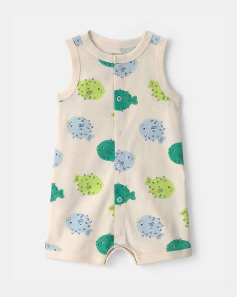 baby pufferfish sleeveless romper - cream/green