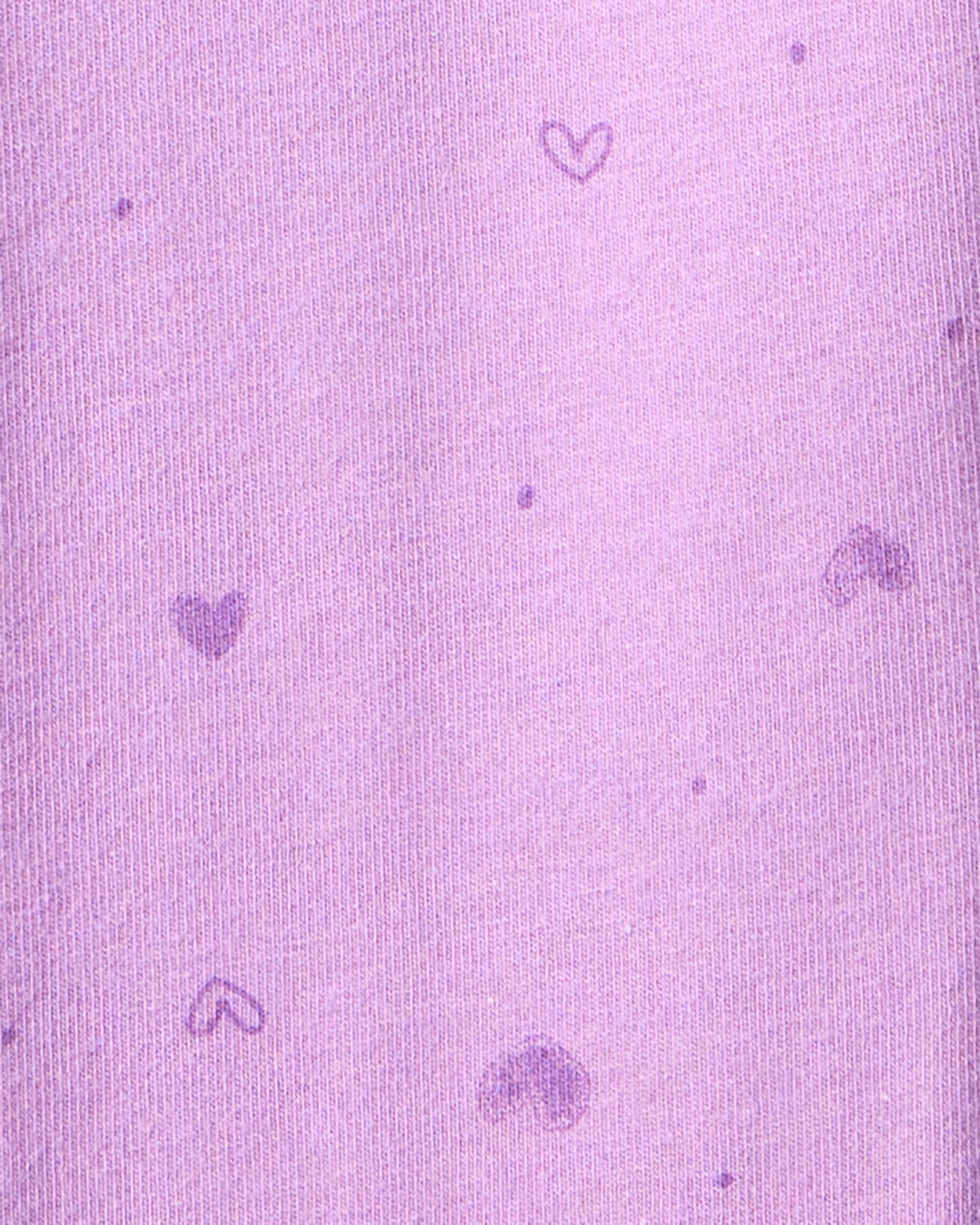 Girls Heart Print Cotton Pull-On Stretch Leggings - Purple