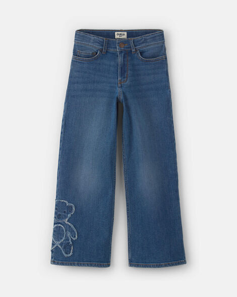 Girls Bear Denim Wide-Leg Jeans - Medium Wash