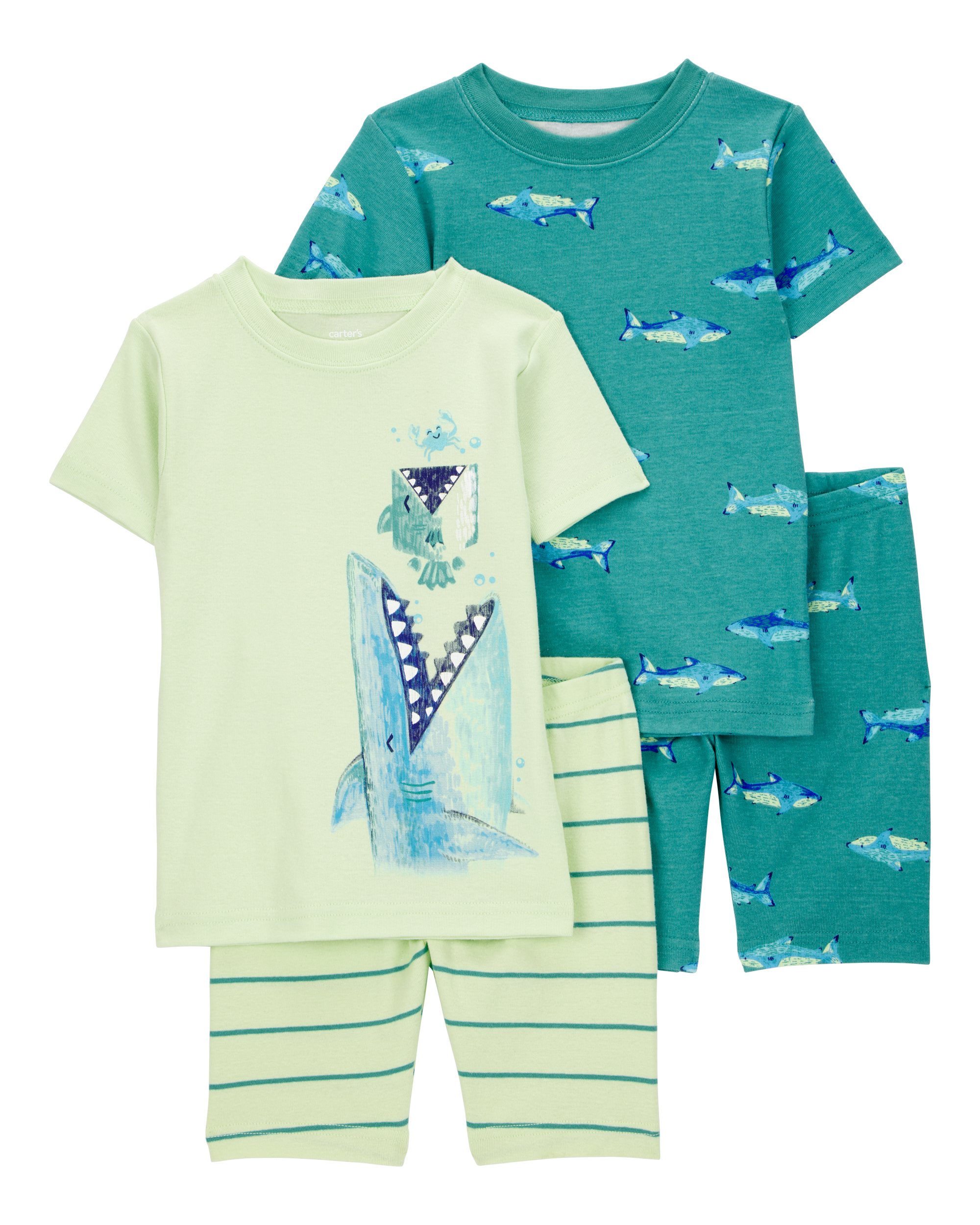 Toddler Shark Print Snug Fit Cotton 4-Piece Pajamas