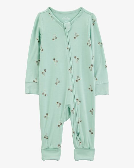  Product image 1 of Baby Palm Tree Print 2-Way Zip PurelySoft Convertible Foot Sleep & Play Pajamas - Mint